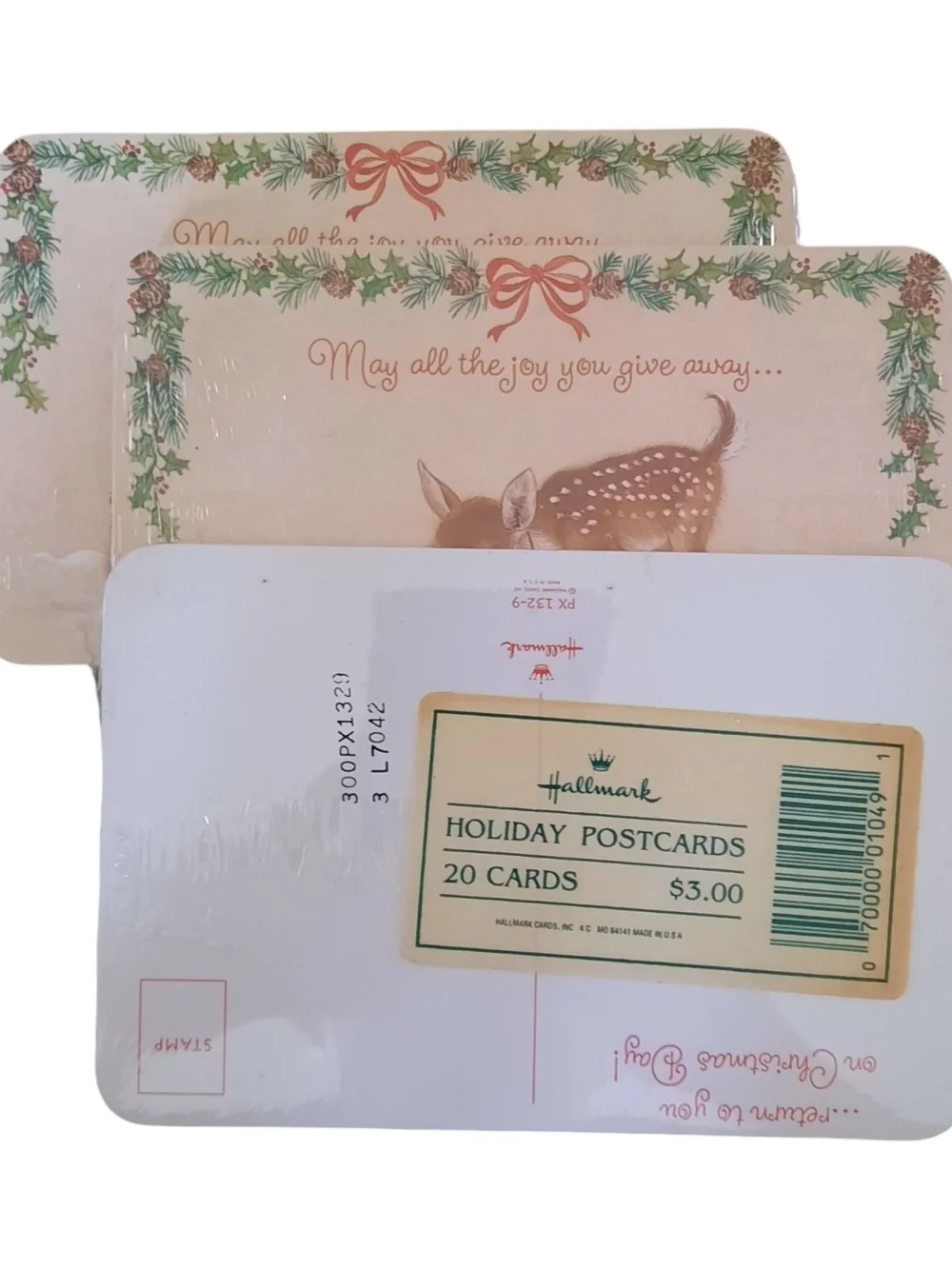 Hallmark Holiday Postcards with Green Garland and Brown Fawn